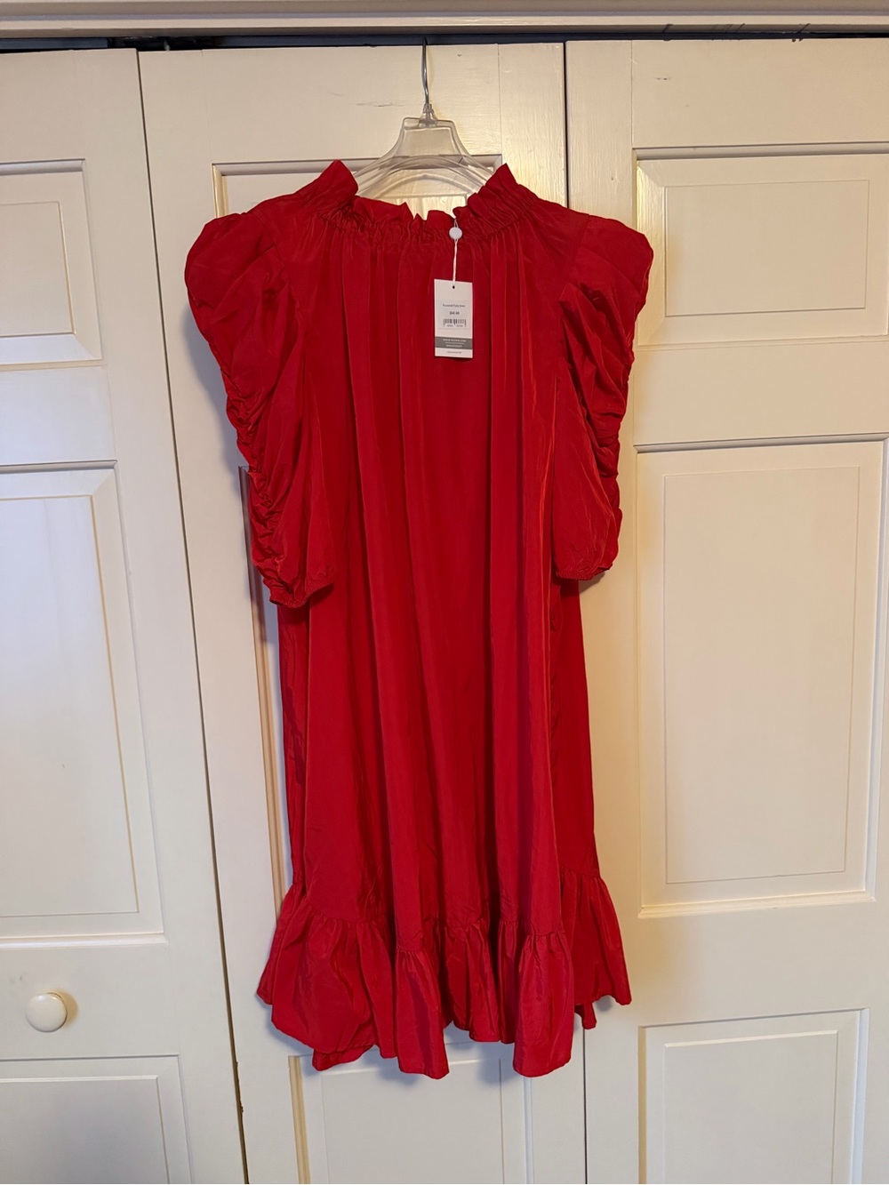 Mud Pie Red Ruffled-Hem Puff Sleeve Dress